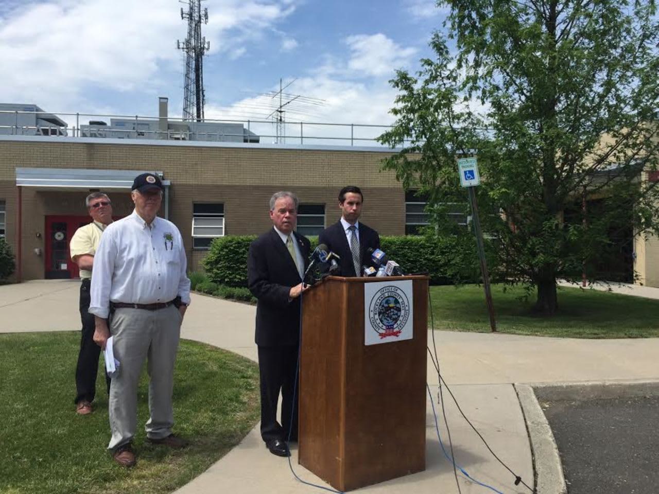 County Executive Ed Day and Assemblyman Ken Zebrowski address the media during a press conference where they announced that the county will conduct the fire inspections for 49 private schools in Rockland.