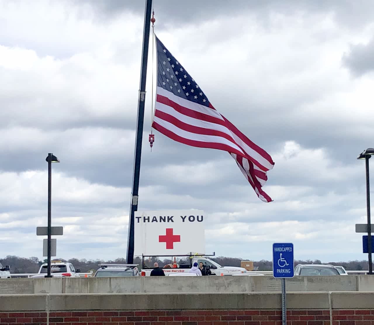 “I just wanted to communicate thanks through this sign and show community support,” said DeLucia. “We’re hearing what they’re going through and how hard they’re working—all of them: doctors, nurses, technicians, sanitation, facilities.”