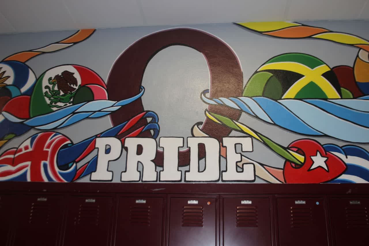 A new 30-foot mural greets Ossining High School students.