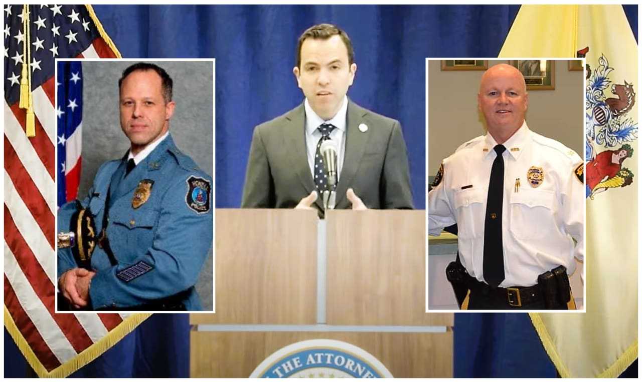 LEFT: Howell Township Police Chief Andrew Kudrick / MIDDLE: NJ Attorney General Matthew Platkin / RIGHT: Suspended Manville Police Chief Thomas Herbst