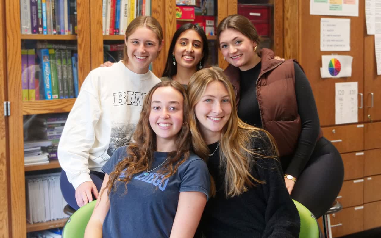 From left in the front row: Lindsay Miller and Remi Matza, and in the back row from left: Samantha Milewicz, Rohini Das, and Samantha Schaevitz.