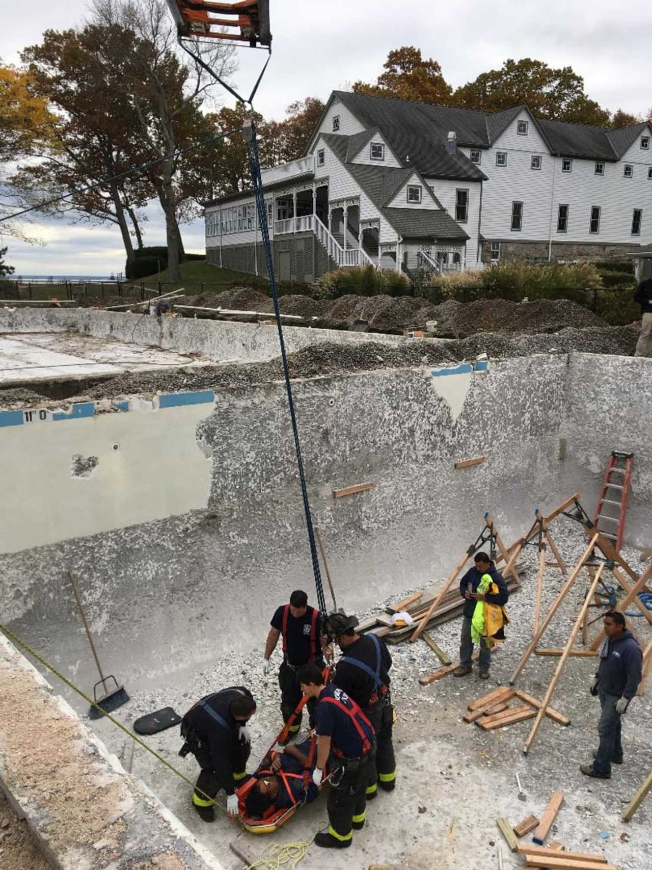 A worker was injured after falling from scaffolding at the Roton Point Club in Rowayton