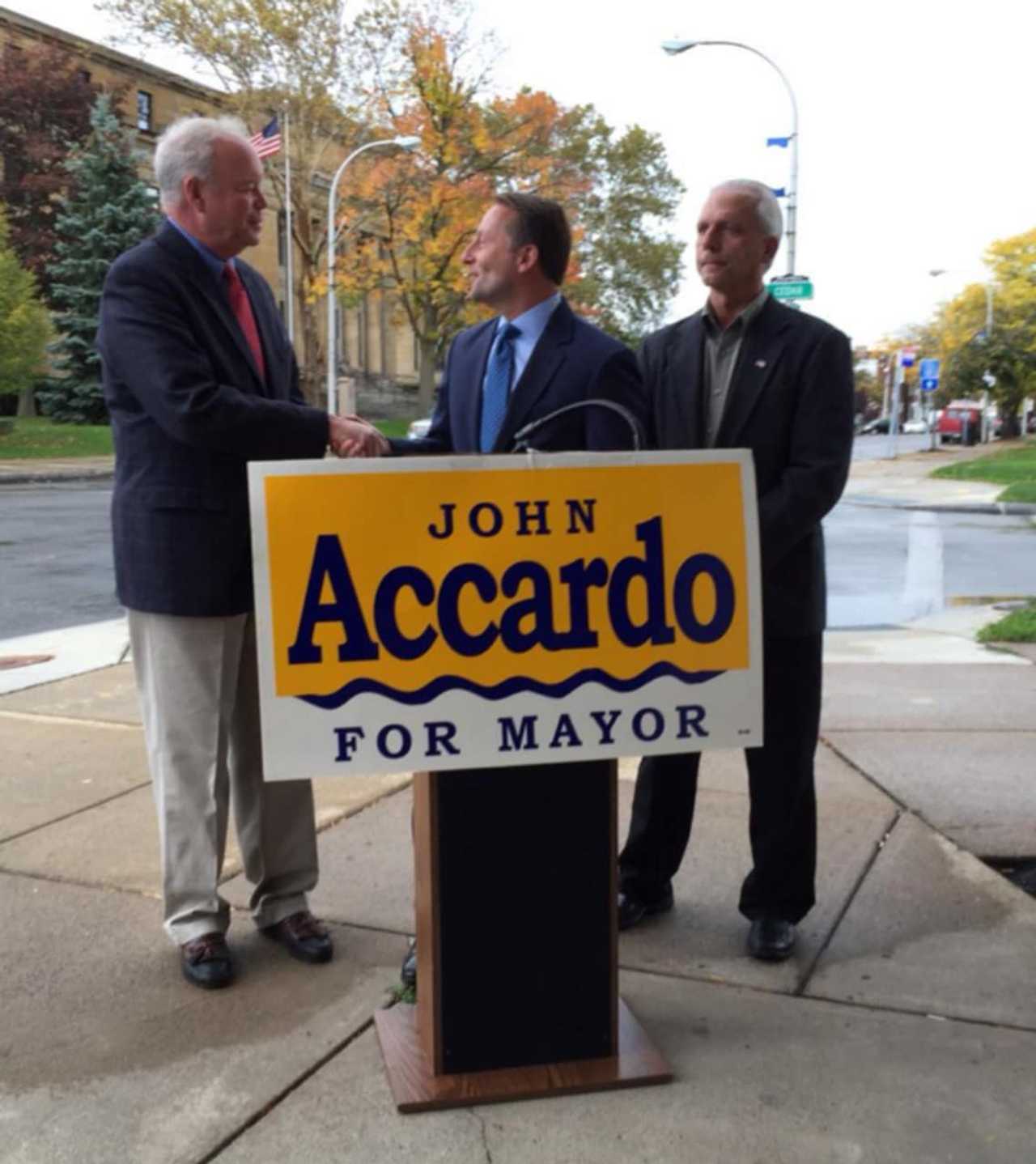 Westchester County Executive Rob Astorino mayoral candidate John Accardo at a stop in Niagara Falls.