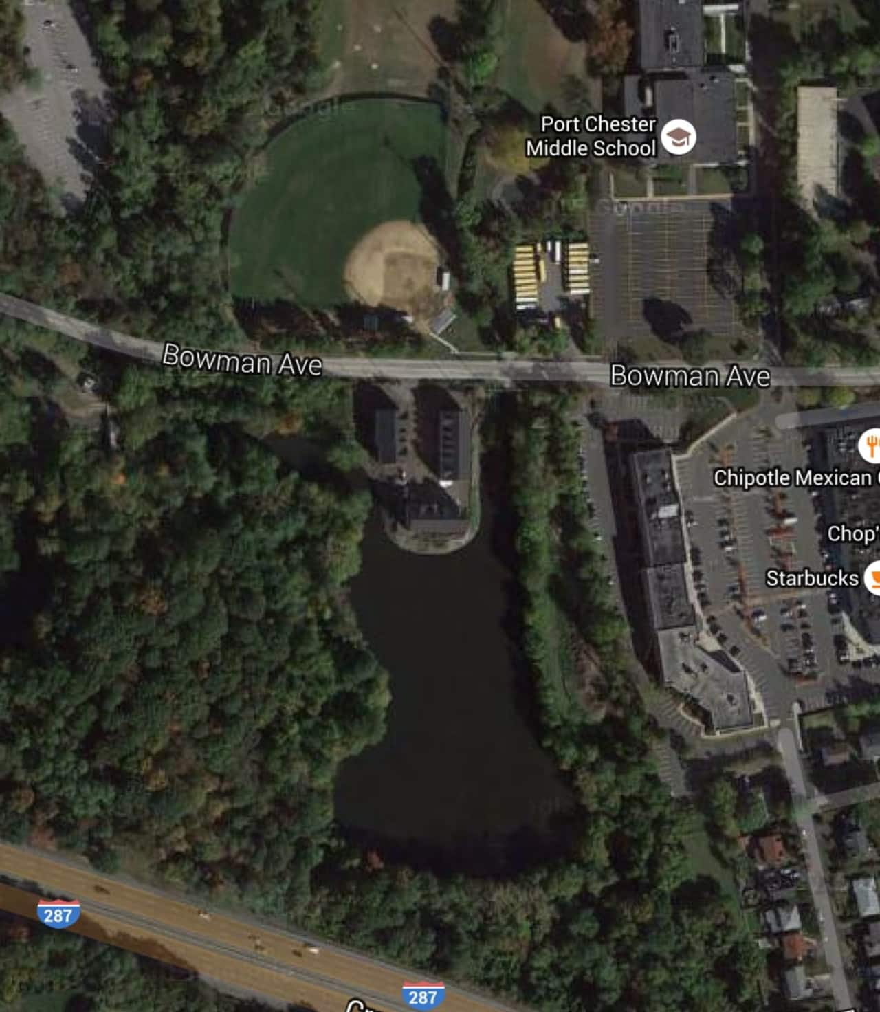 The Bowman Avenue Dam is located just off I-287 in Rye Brook, near Rye's border with Harrison. Iranian computer hackers who were indicted Thursday accessed the dam's computer in 2013, but failed to breach its water controls, federal prosecutors said.
