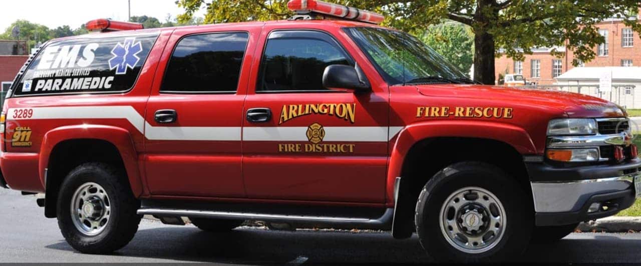 Arlington Fire District firefighters rescued a man who fell from the roof of a home he was working on receiving serious injuries.