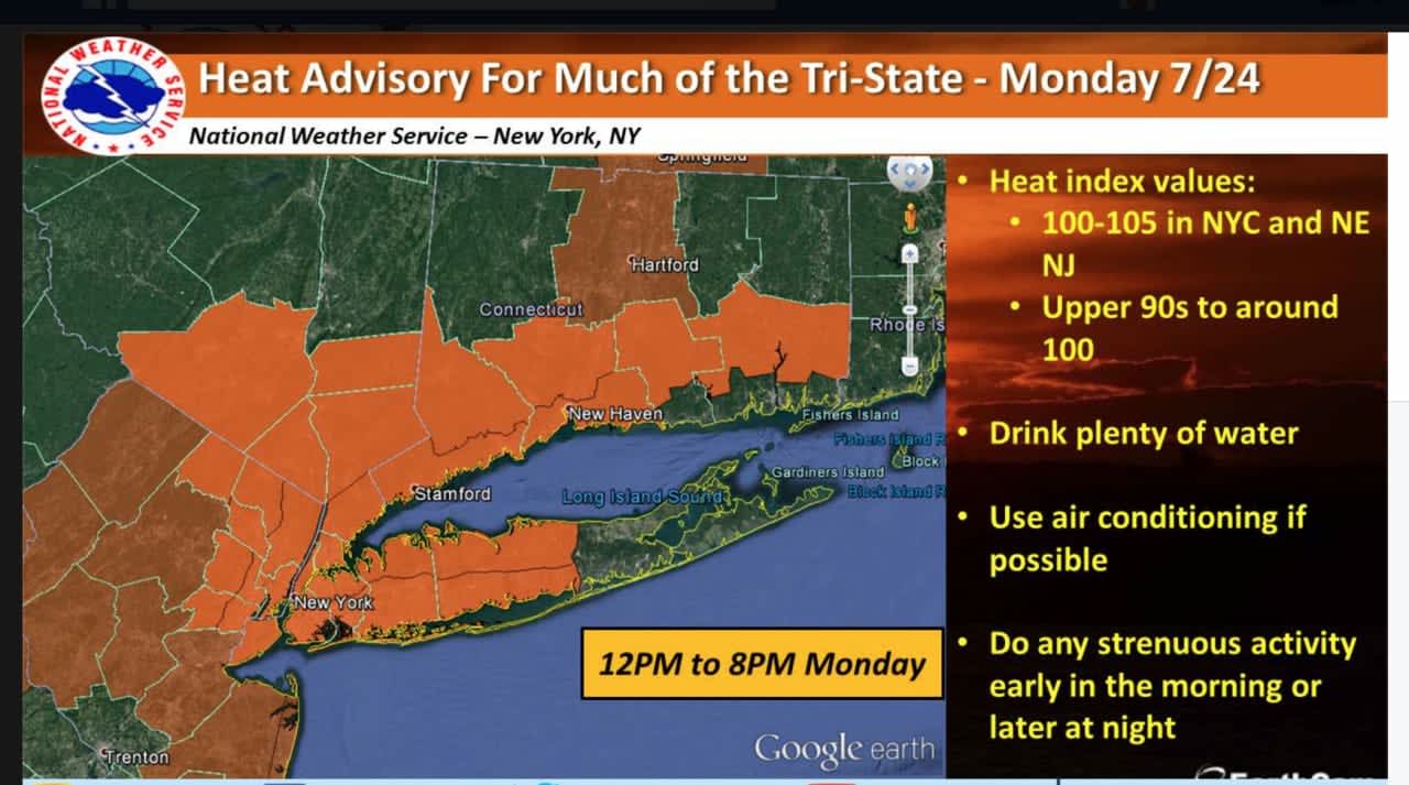 A heat advisory in effect Monday through 6 p.m. covers most of the Hudson Valley.