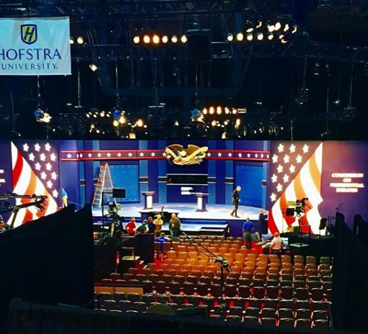 The stage for Monday's debate at Hofstra University in Hempstead on Long Island.