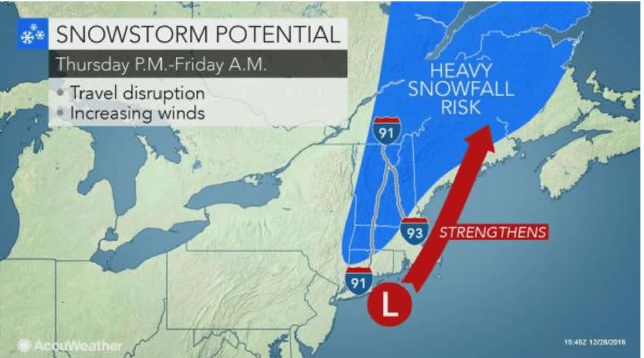 The Nor'easter that could dump 10-20 inches of snow in parts of New England could bring snow to the Hudson Valley, depending on its track.