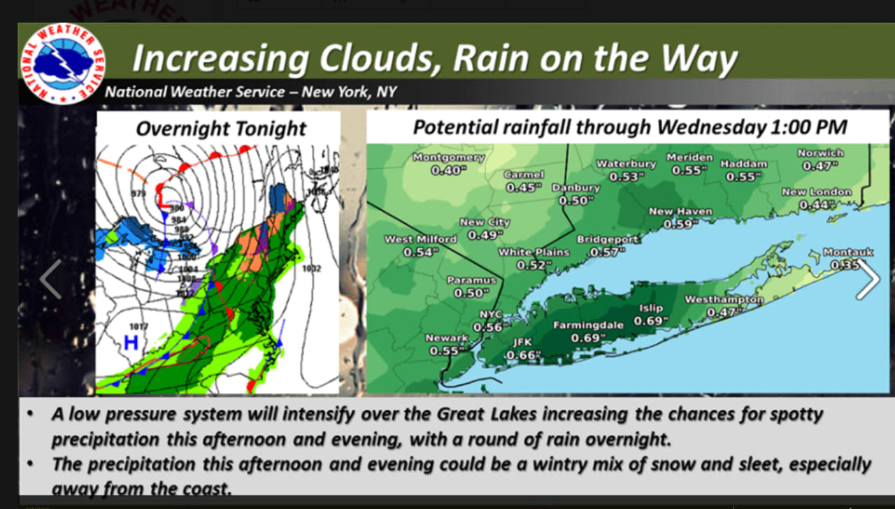 Rain, snow and sleet Tuesday evening will become all rain after 1 a.m.,