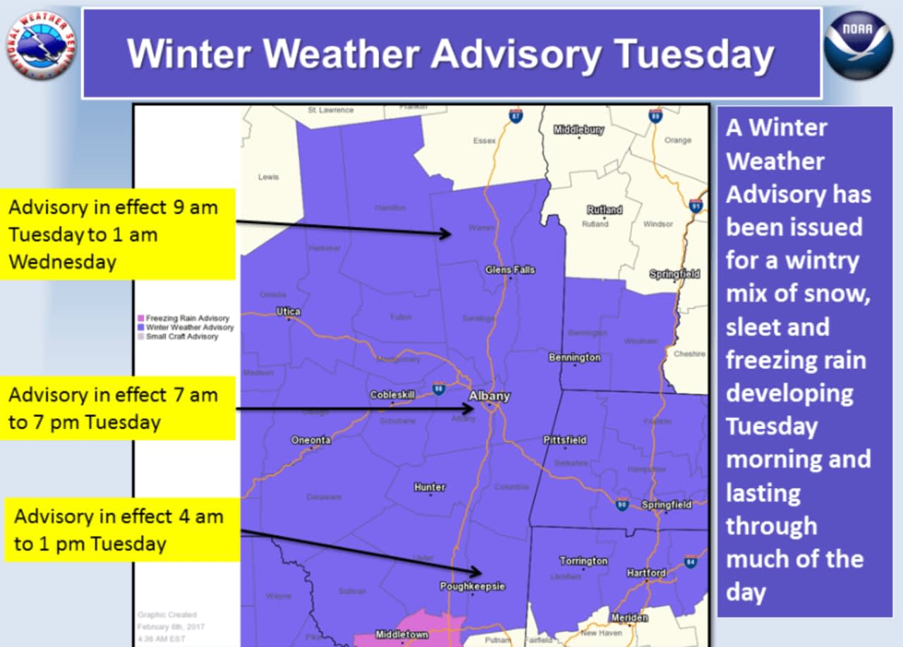 The advisory is in effect from 4 a.m. to 1 p.m. Tuesday.