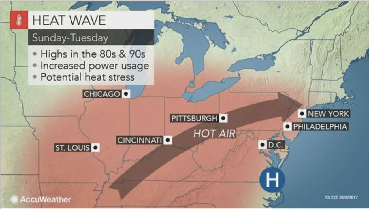 Heat will impact the area Sunday through Tuesday.