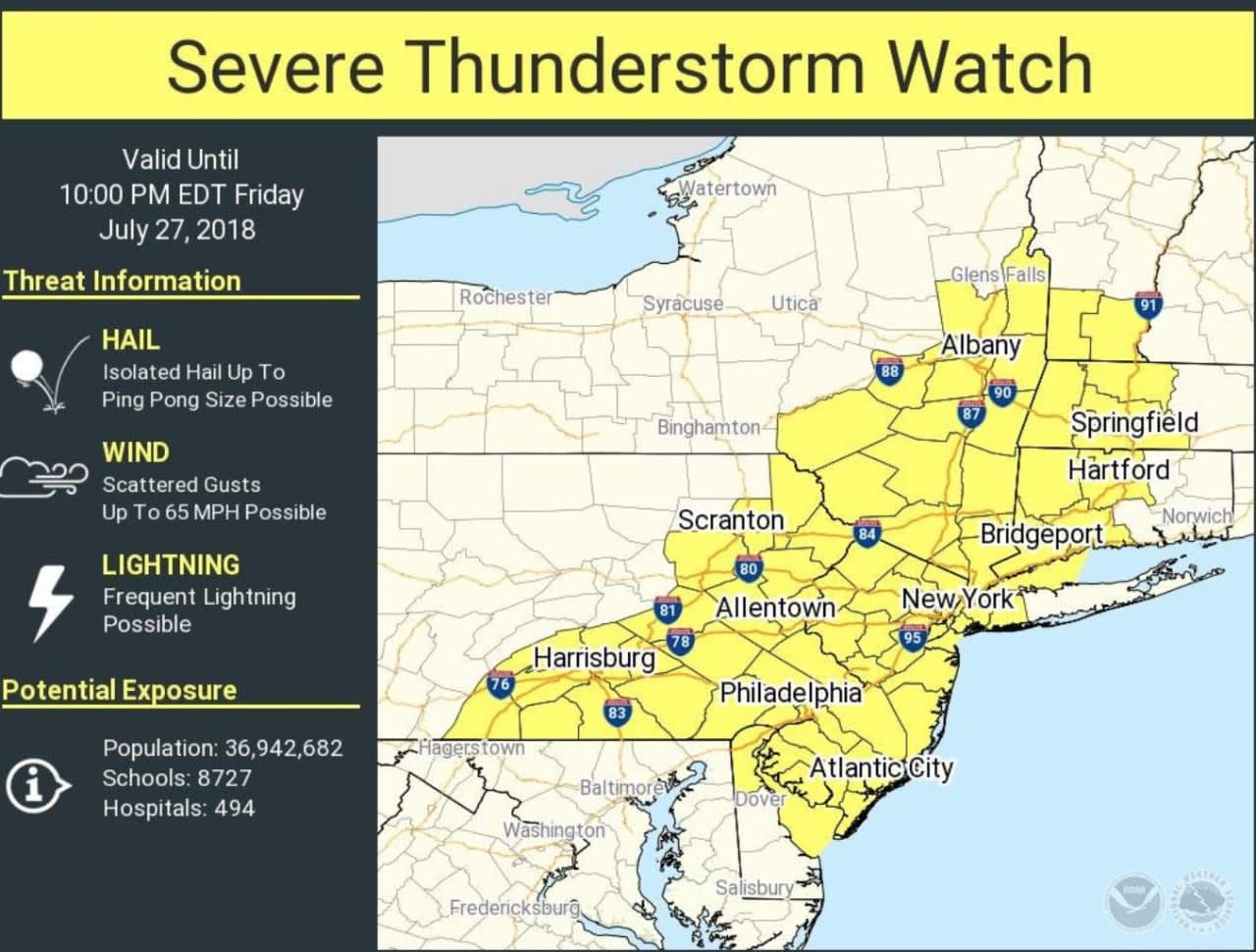 A look at the areas where the Severe Thunderstorm Watch is in effect.