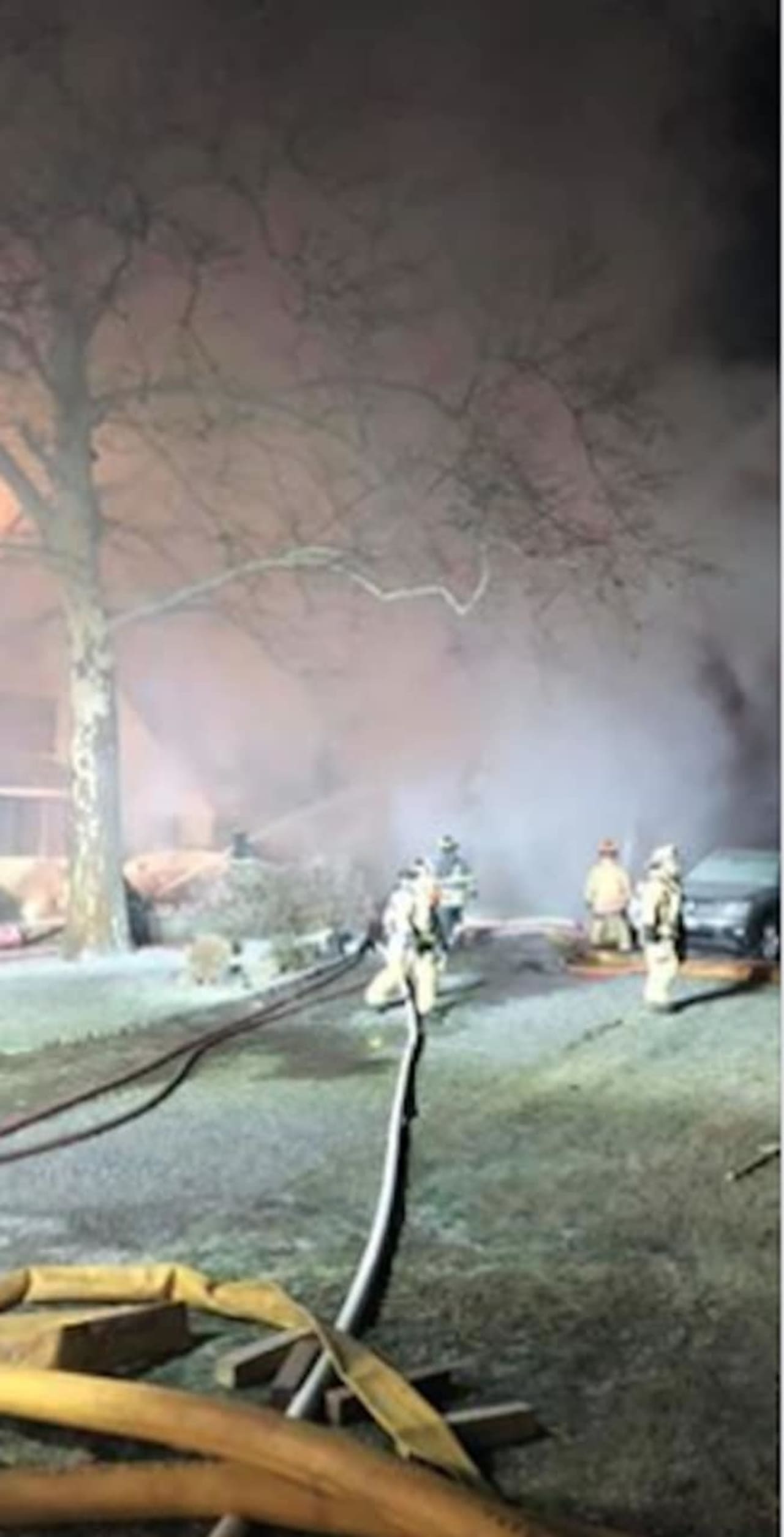 Firefighters from multiple municipalities battled the three-alarm blaze on Mamaroneck Road in Scarsdale.