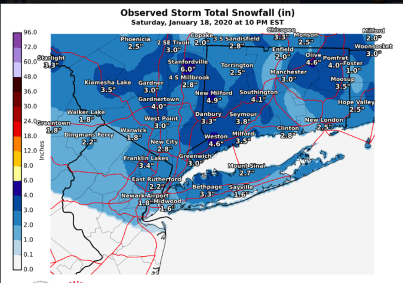 A look at observed snowfall totals from the National Weather Service.
