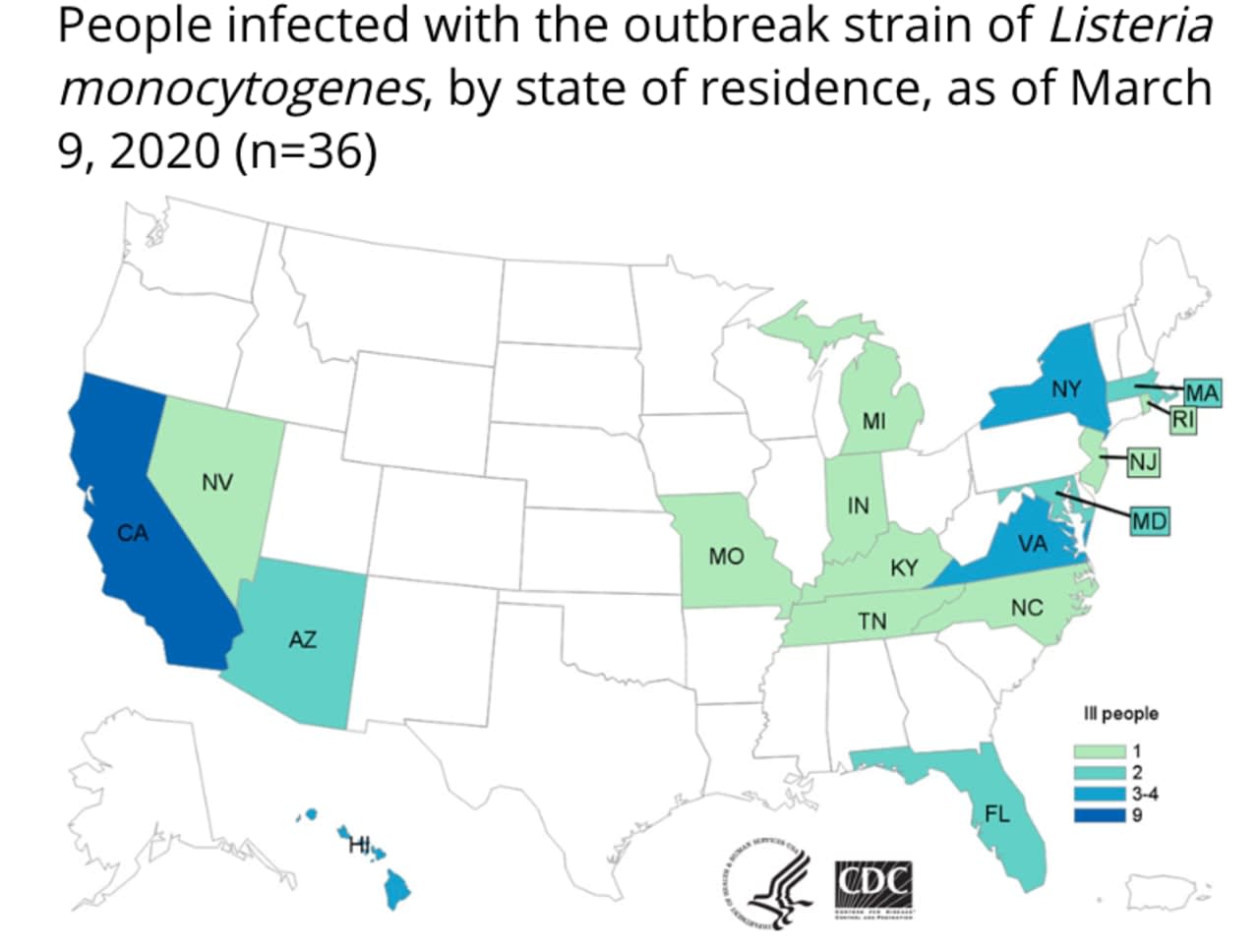 A look at states where people have become infected.