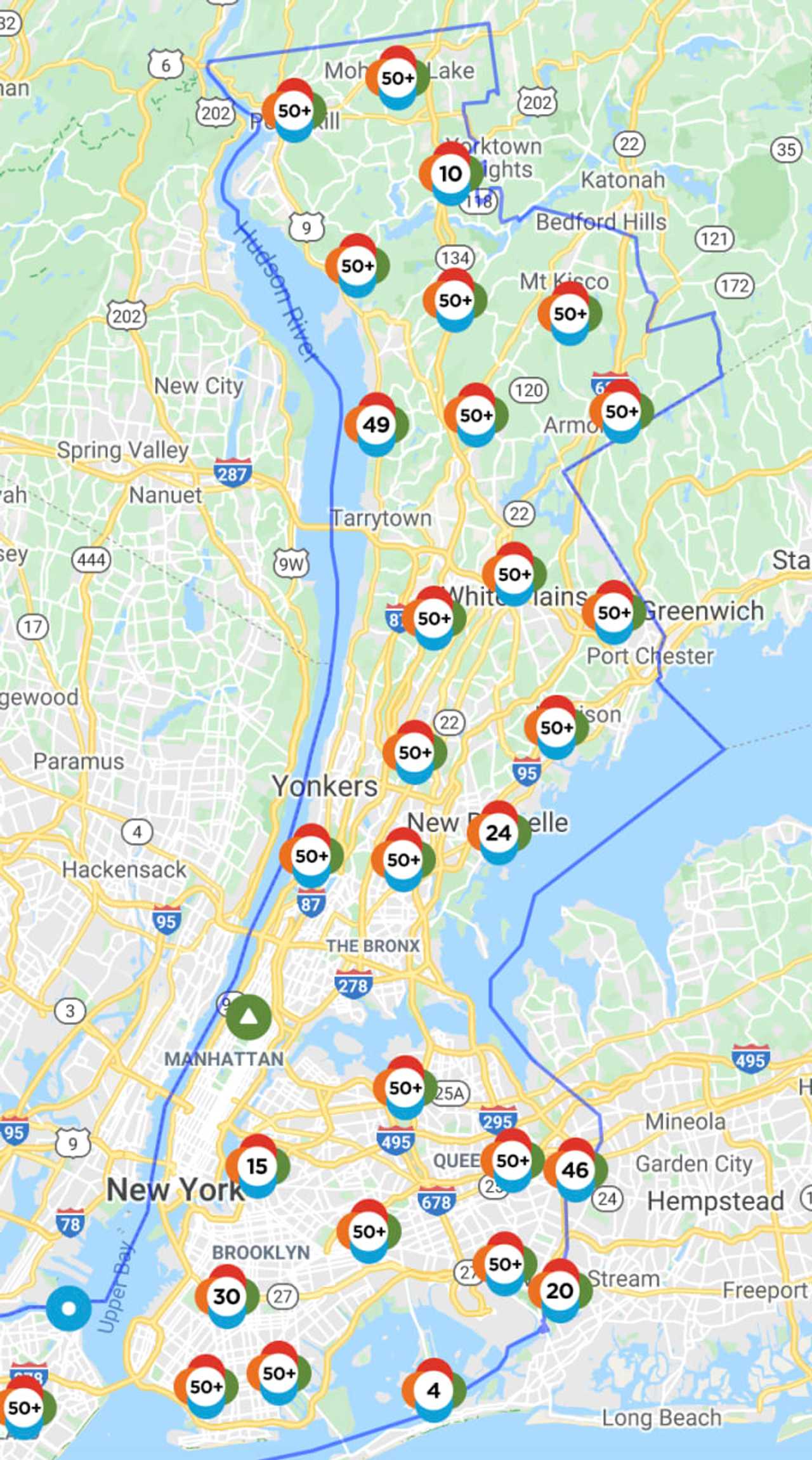 The Con Edison Outage map at 10:50 a.m. on Thursday, Aug. 6.