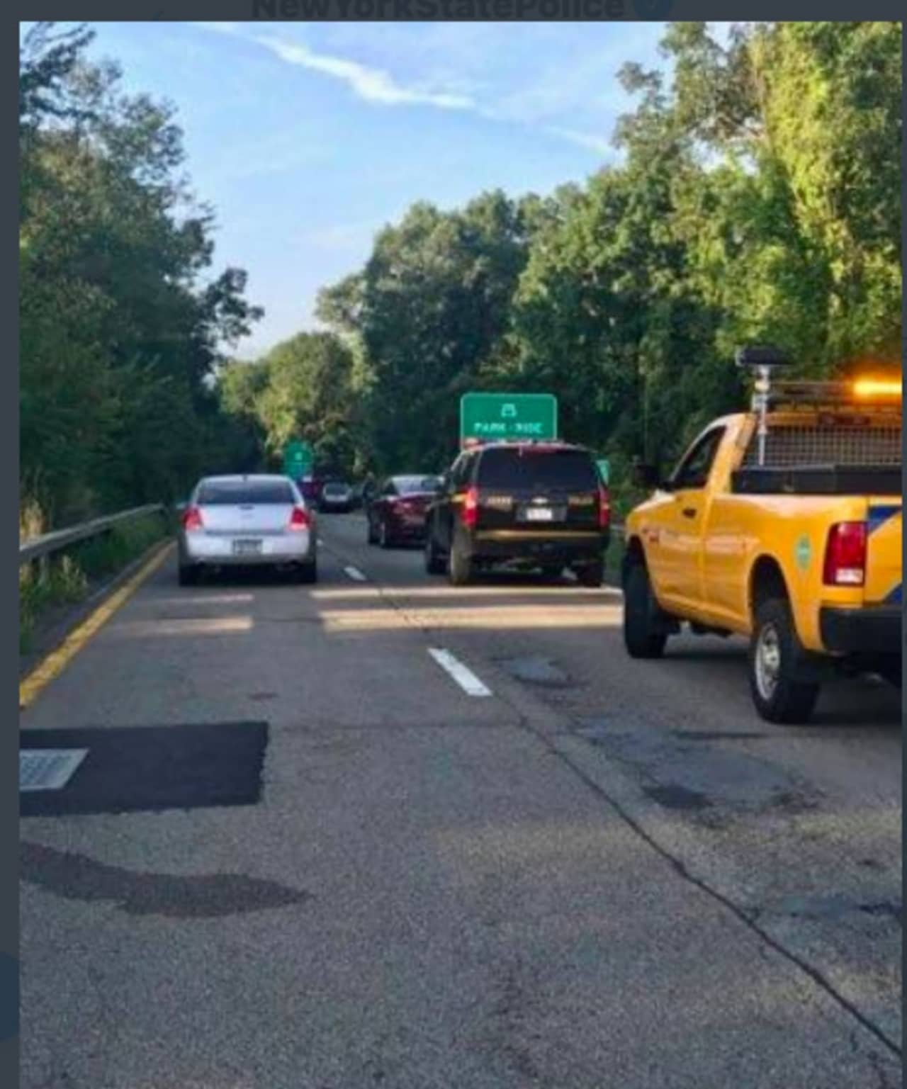 A look at stopped vehicles as traffic was being diverted after the Taconic crash.