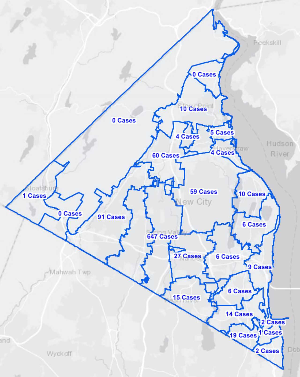 The Rockland County COVID-19 map as of Wednesday, Oct. 14.