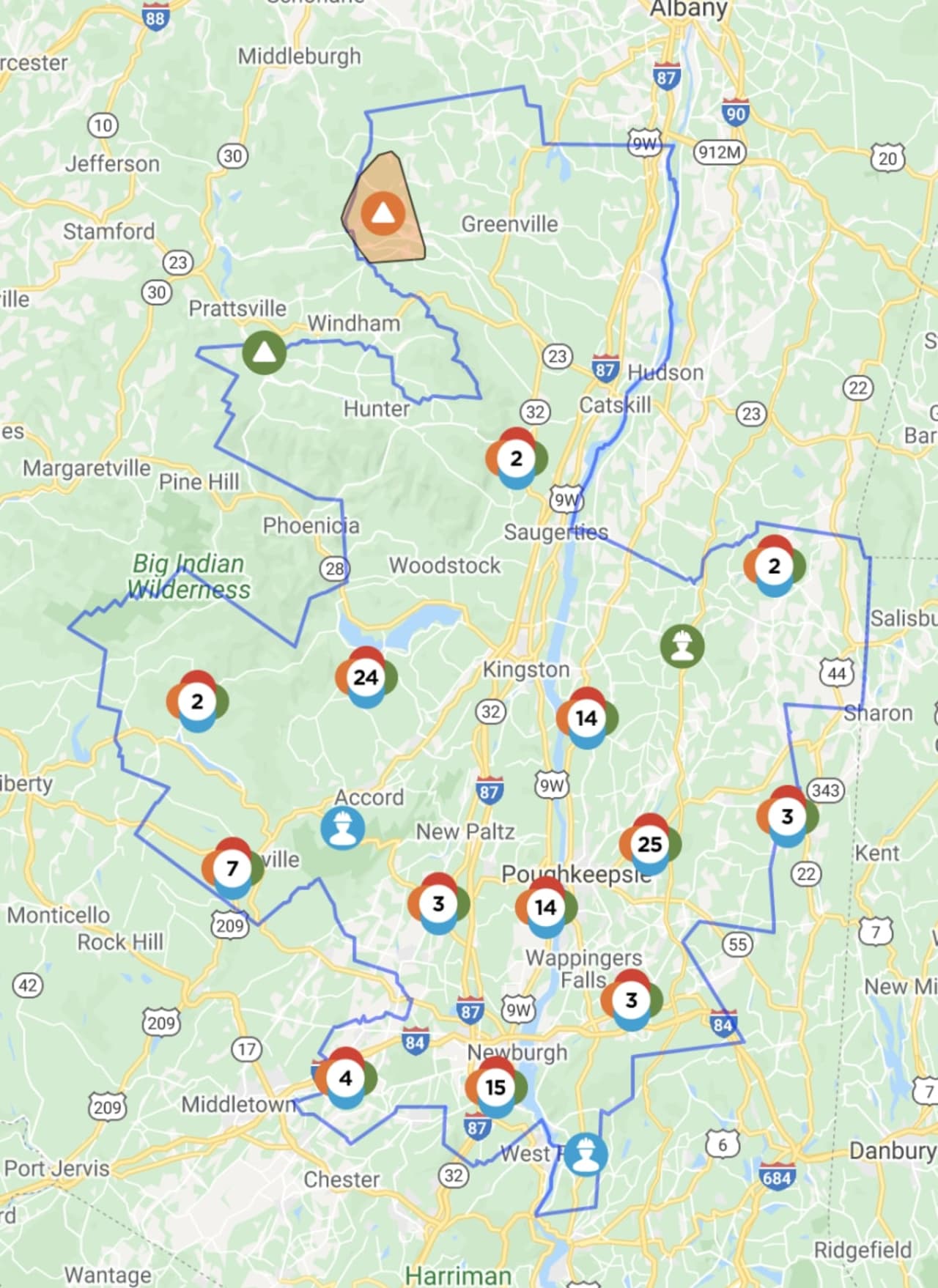 The outage map from Central Hudson as of 9:35 a.m. on Monday, Nov. 16.