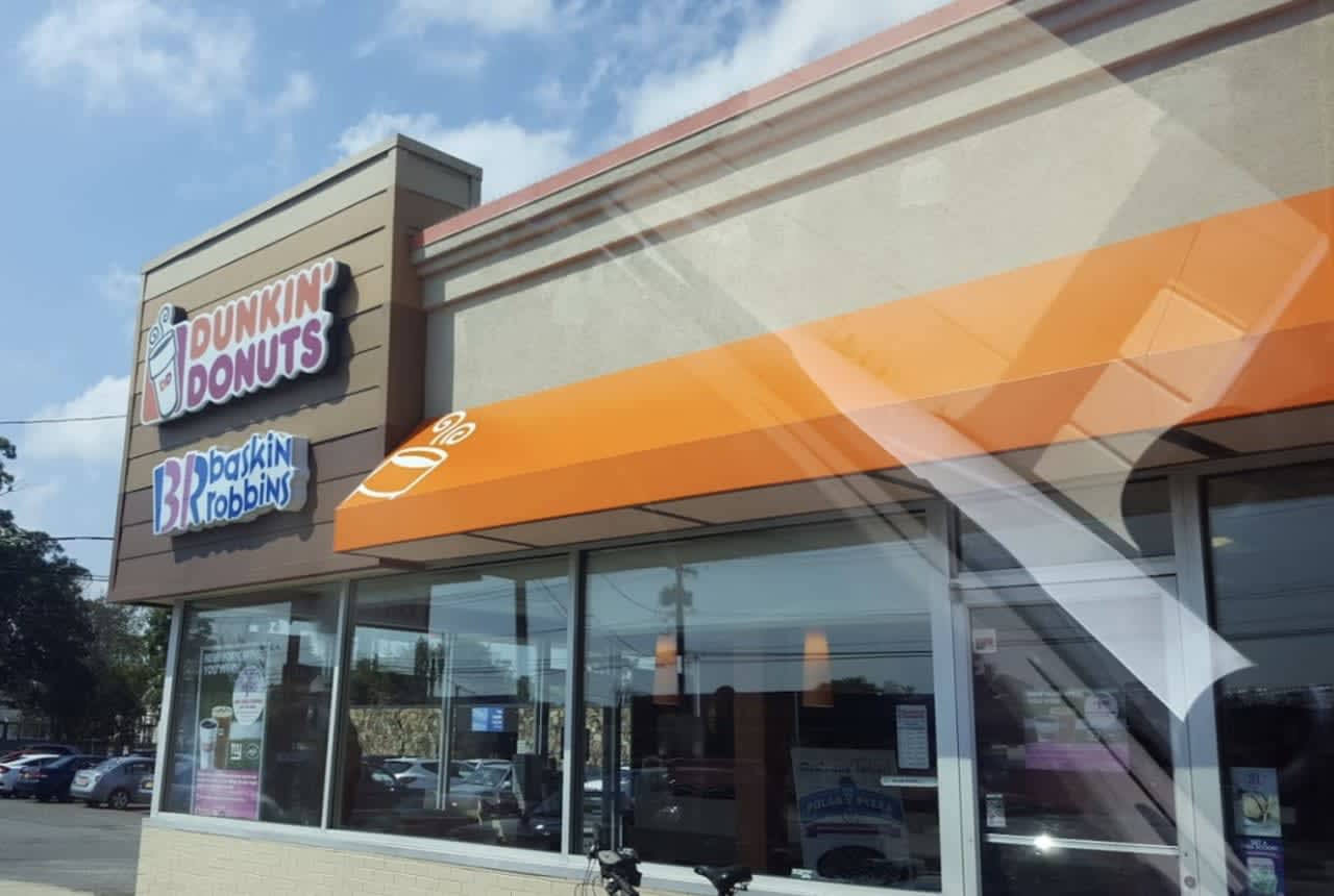 The Dunkin' Donuts hit by a vehicle in East Patchogue.