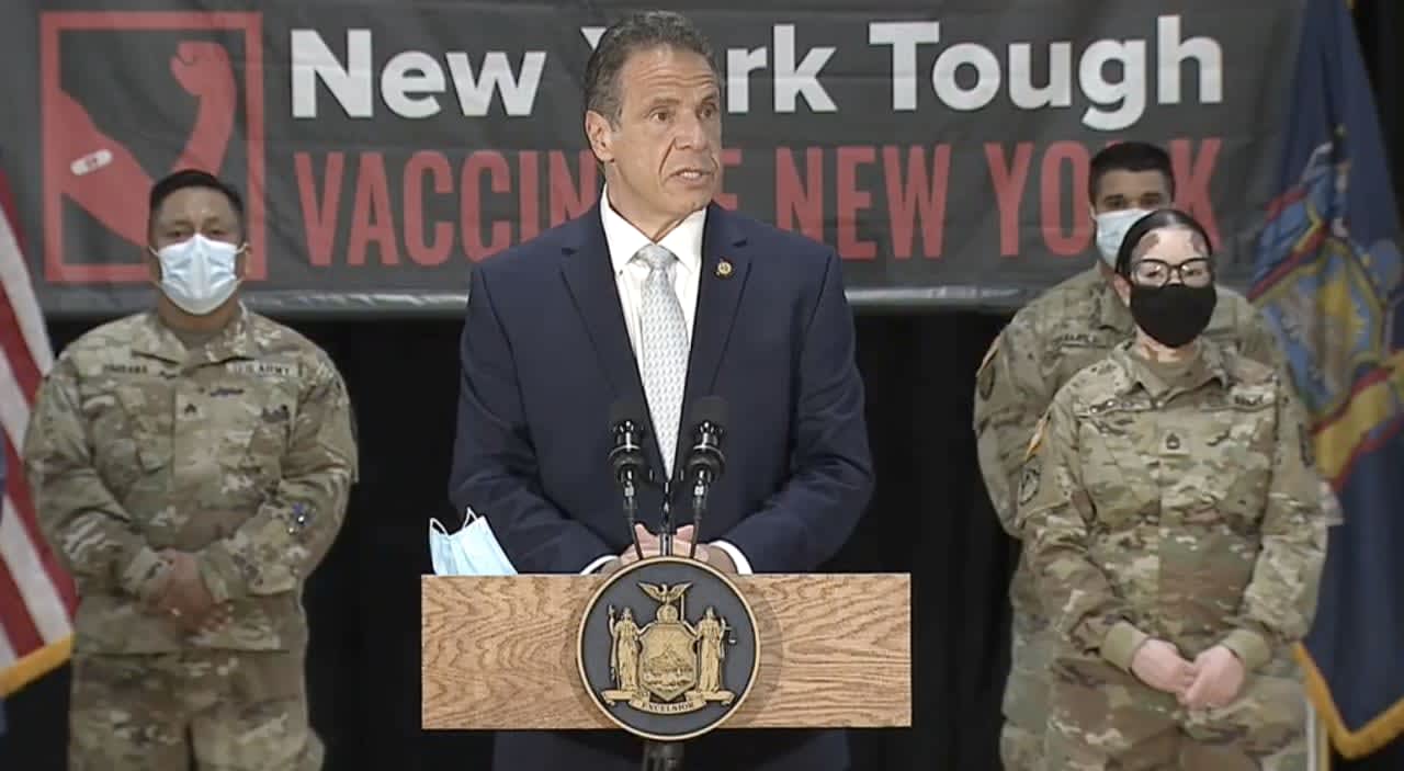 New York Gov. Andrew Cuomo during a COVID-19 briefing in Yonkers on Wednesday, April 21.