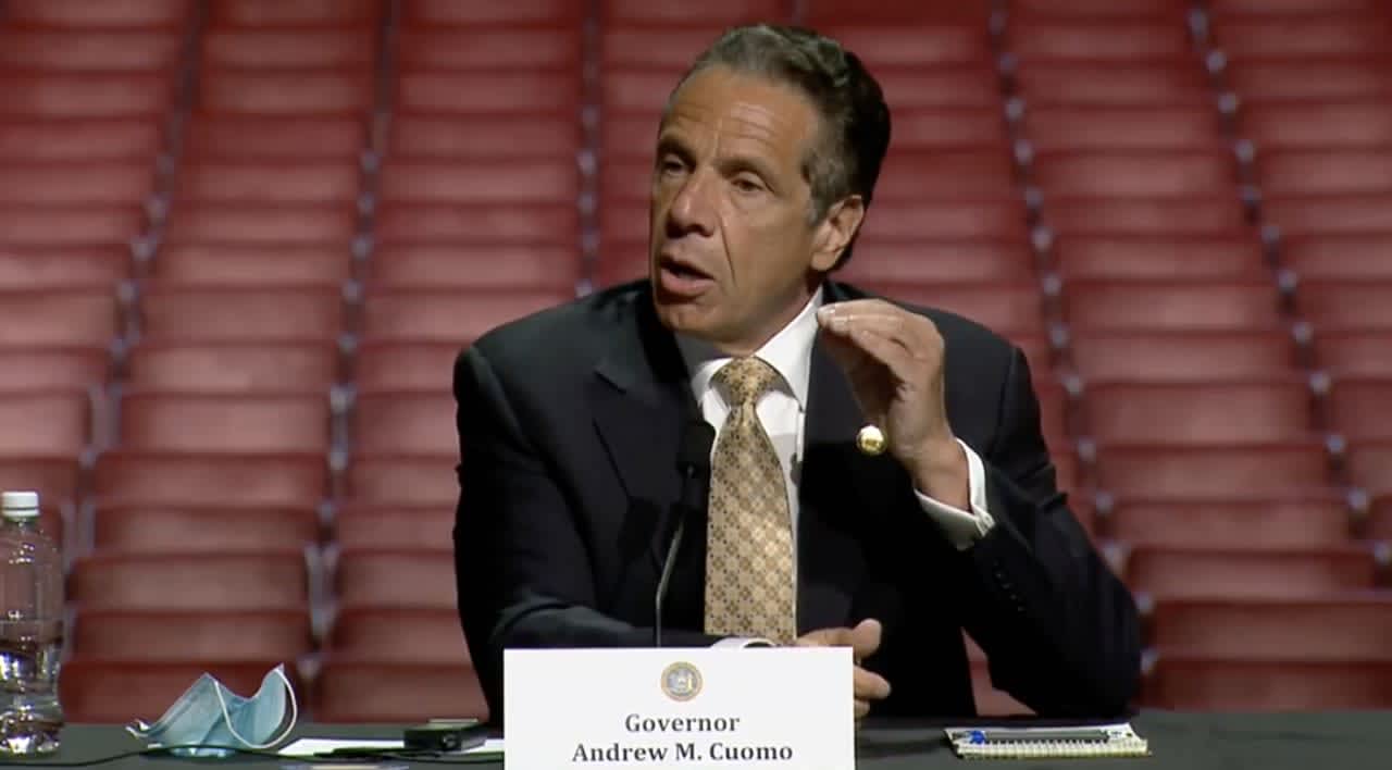 New York Gov. Andrew Cuomo during a COVID-19 briefing at Radio City Music Hall on Monday, May 17.