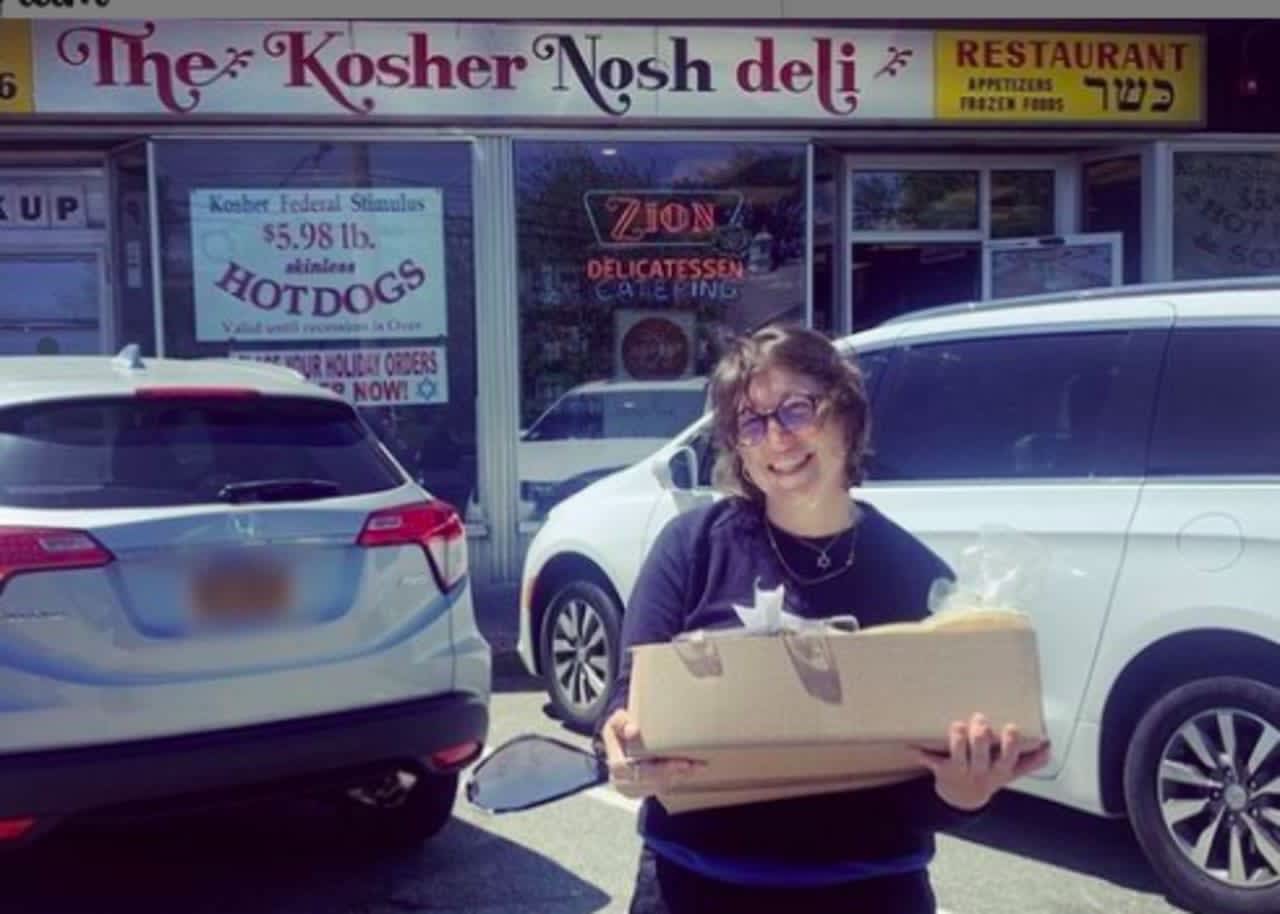 Mayim Bialik drops by The Kosher Nosh Deli in Glen Rock.