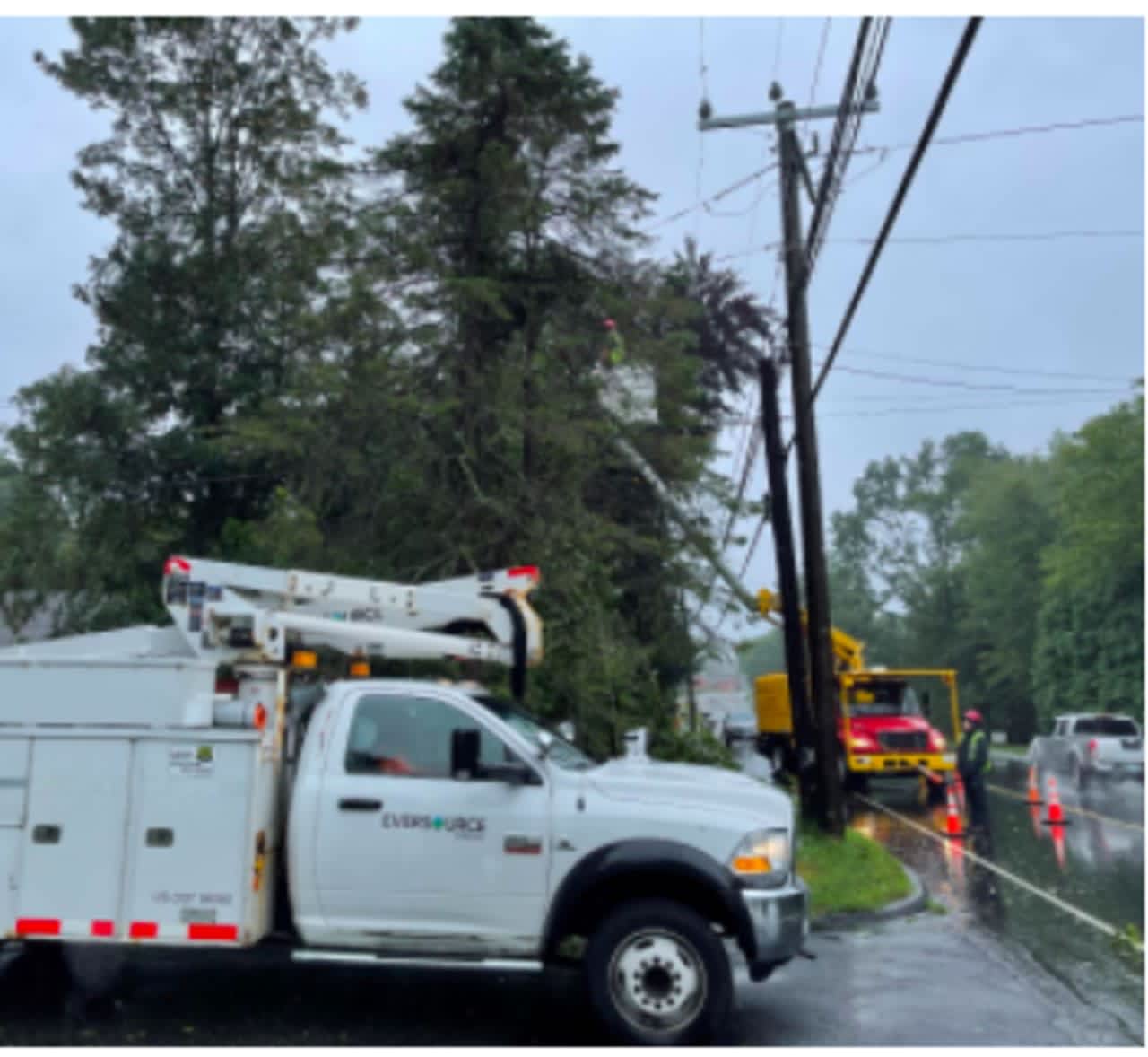 Hundreds of residents in a town in Fairfield County are without power due to downed tree limbs as wind gusts between 30 and 35 miles per hour are being reported in the area.