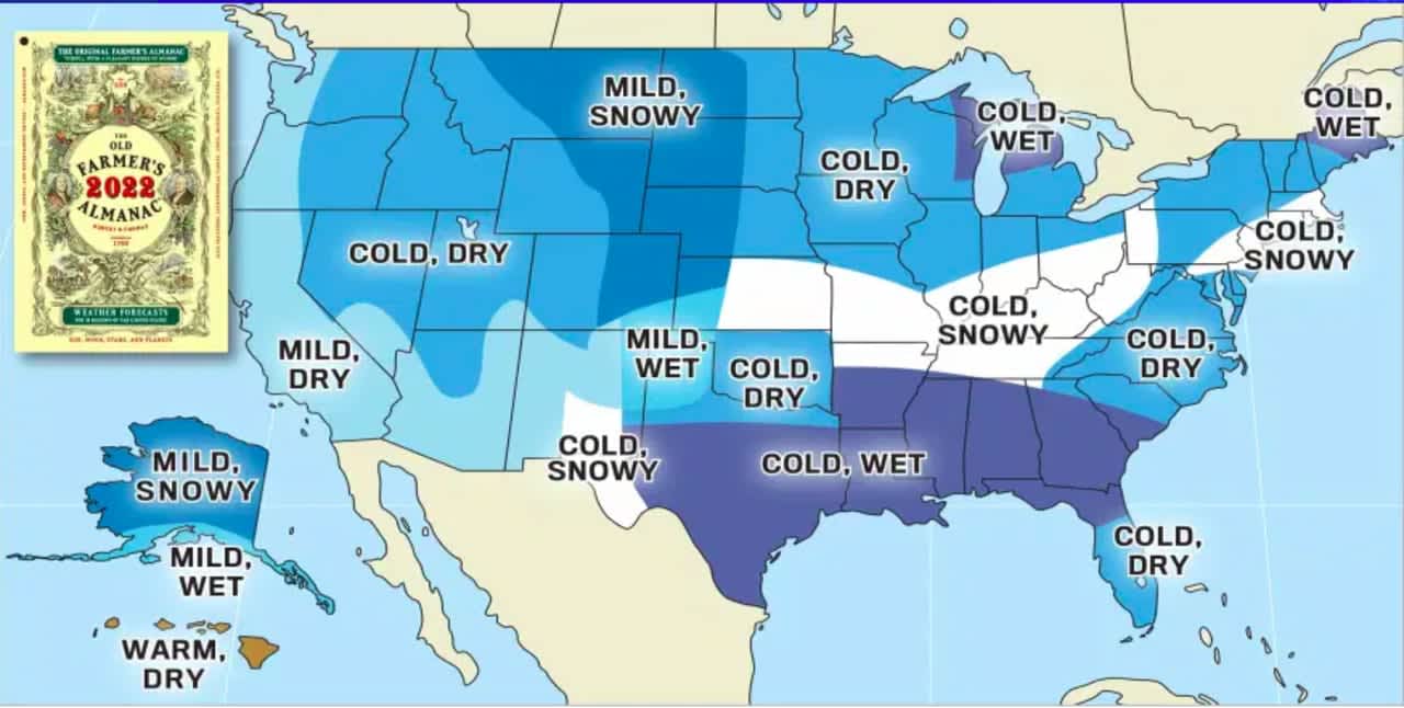 A look at the Old Farmer's Almanac's 2021-22 winter outlook.