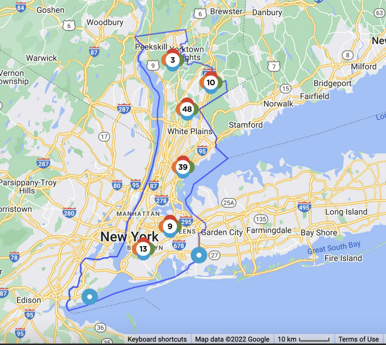 The Con Edison outage map of Westchester County as of around 4:15 p.m. on Wednesday, Nov. 30.