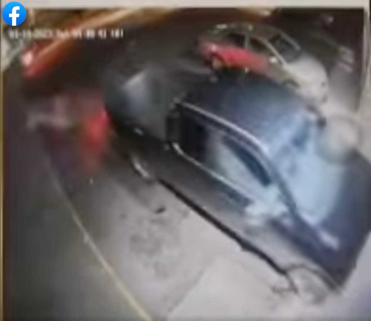 The truck as it hits the building.