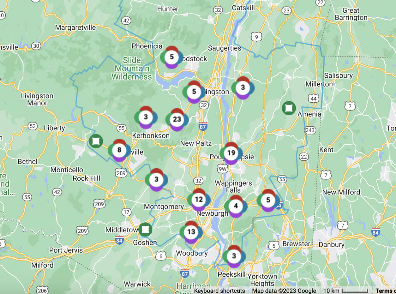 Central Hudson's outage map as of around 5 p.m. on Friday, Feb. 3.