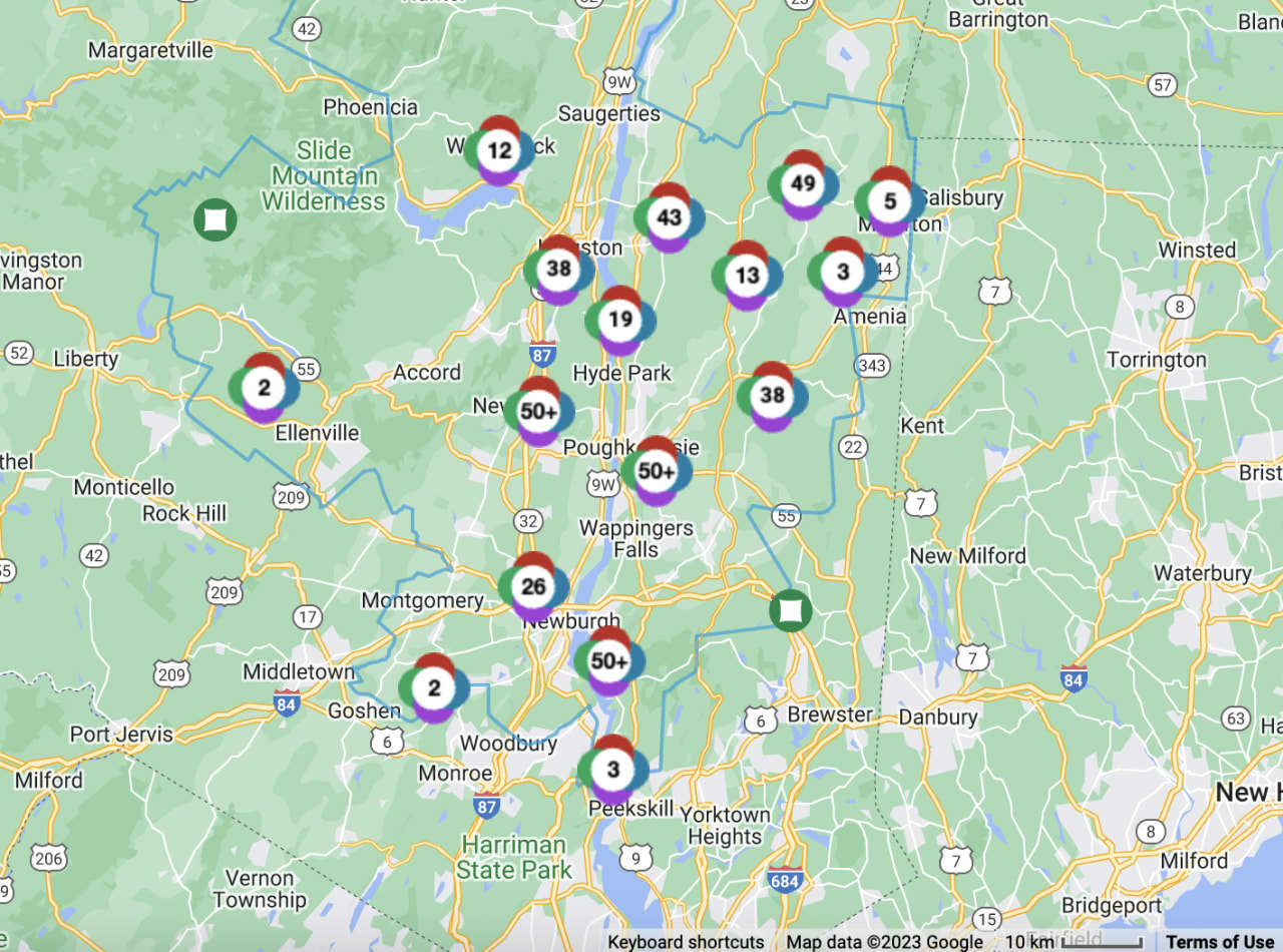 Central Hudson's outage map as of Tuesday, March 14 around 10:40 a.m.