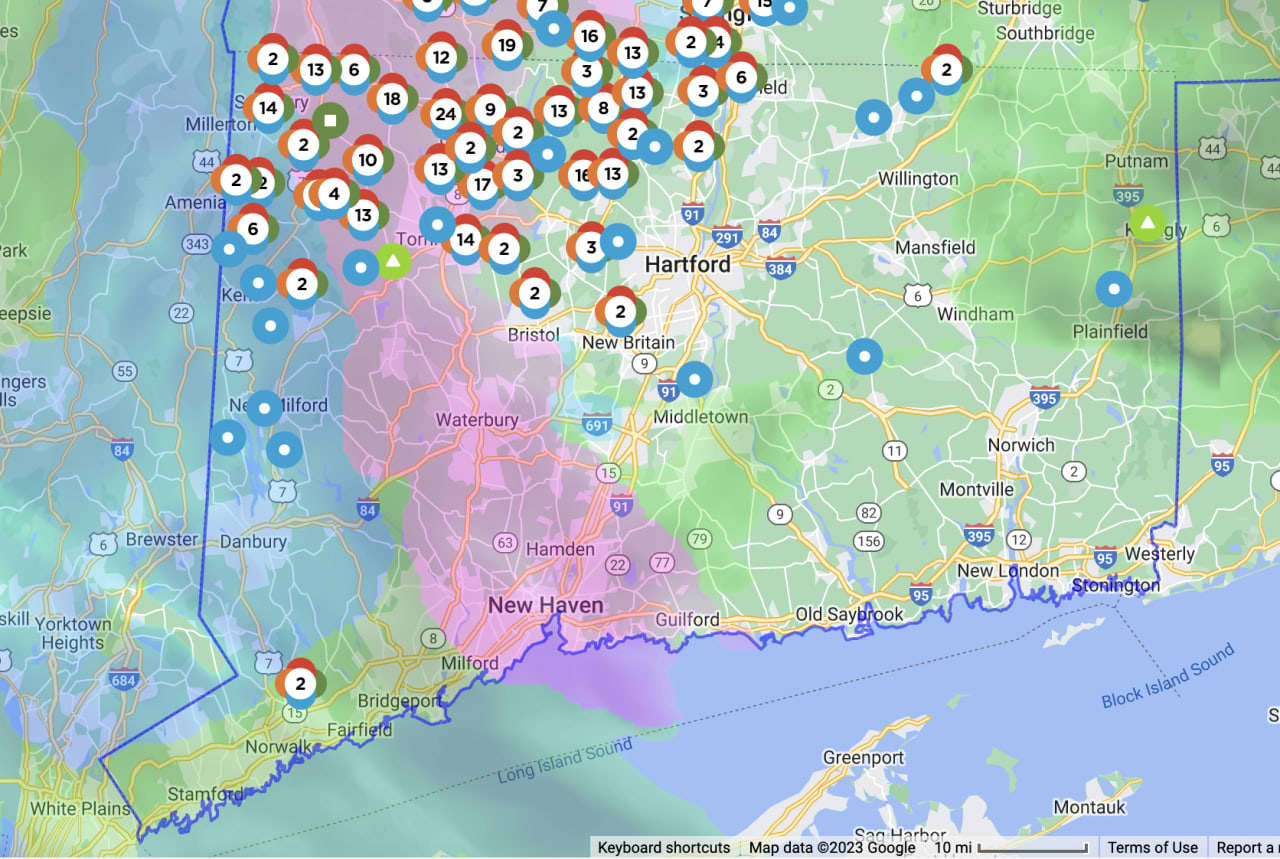 Eversource's outage map on Tuesday, March 14 as of around 11:20 a.m.
