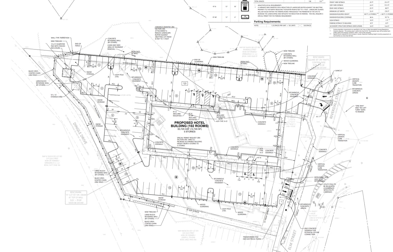 Site plan for the corner of Elm and Riverdale Road in West Springfield