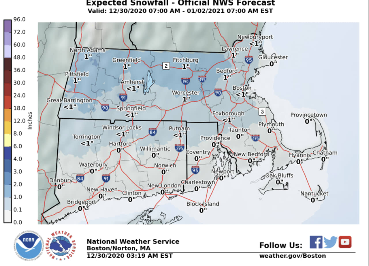 Expected snowfall for Wednesday, Dec. 30 - National Weather Service