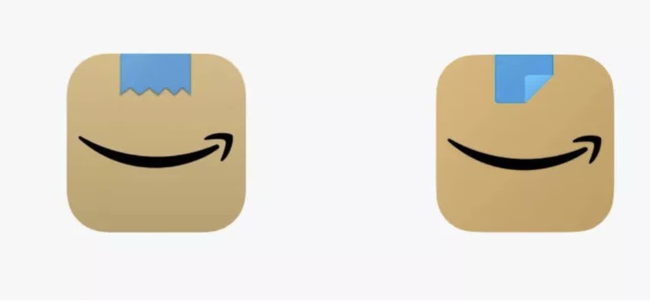Amazon's first logo revamp (on the left) looked a little like a Hitler mustache to some people. The new logo is on the right.