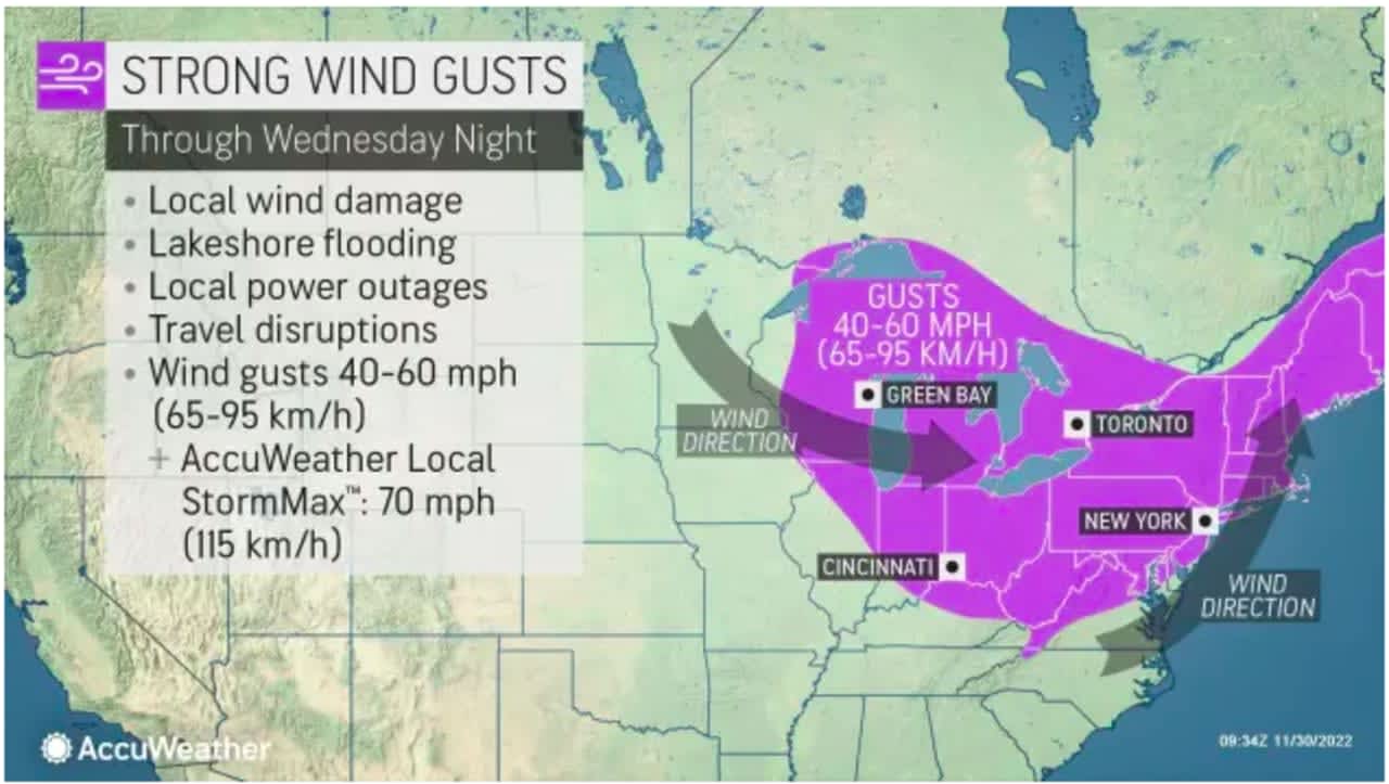 Wind gusts between 40 and 60 mph during the storm system could cause power outages.