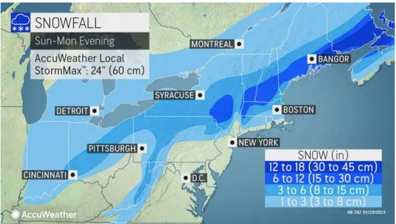A look at projected snowfall totals through Monday evening, Jan. 23.