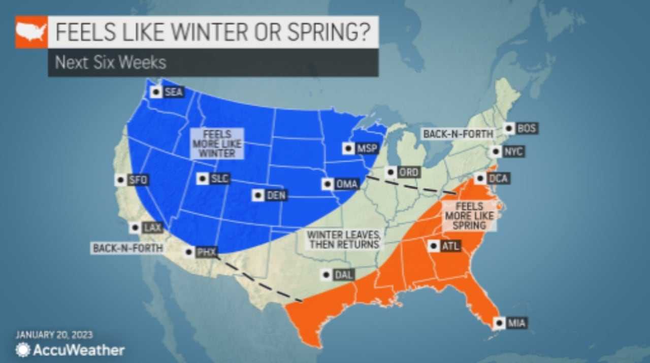 AccuWeather's prediction map for spring 2023.