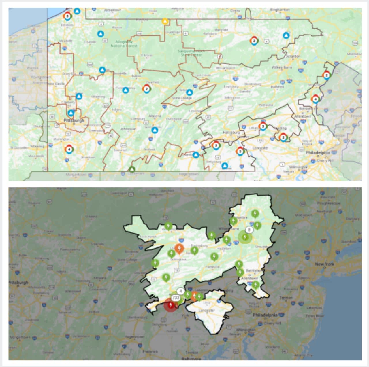 Met-Ed and PPL outage maps