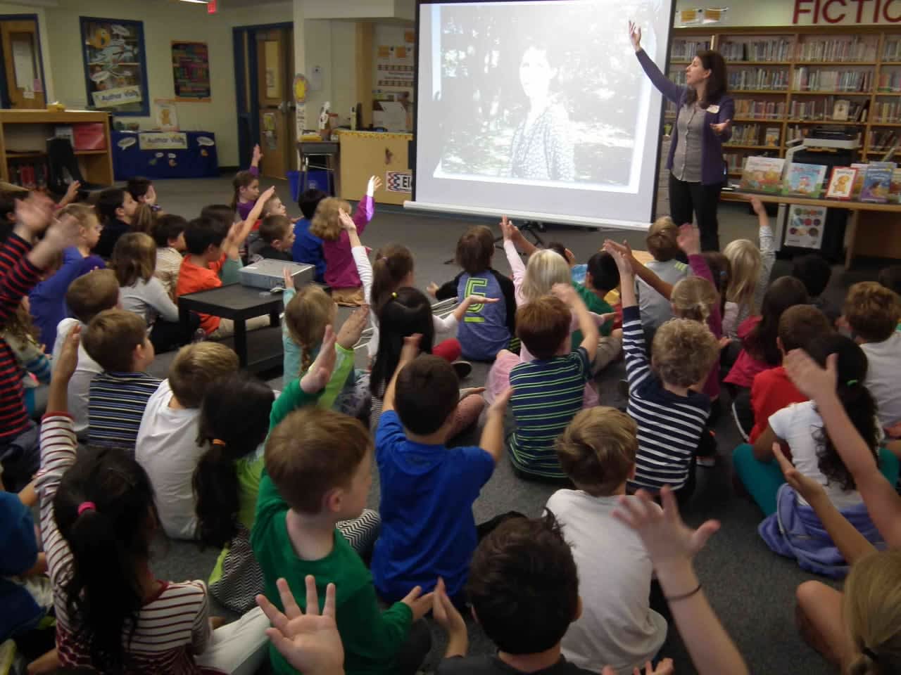 Alyssa Capucilli, author of the popular “Biscuit” book series, spoke with Todd Elementary School’s kindergarten and first-grade students about how she creates stories during a recent visit.
