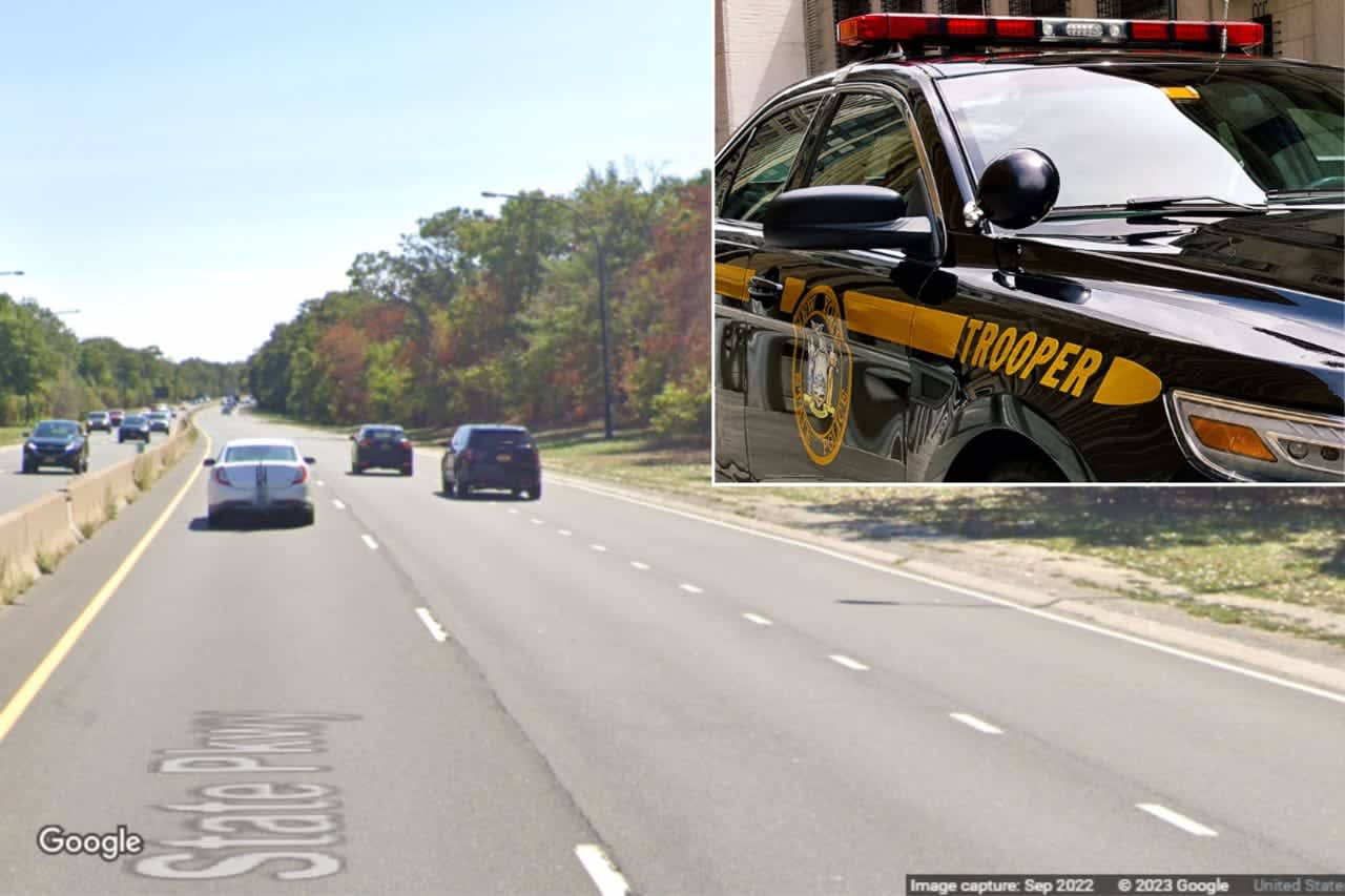A New York State Police trooper and a 35-year-old woman were hospitalized following a suspected overdose crash on the Wantagh State Parkway in the town of Hempstead Thursday, Jan. 12.