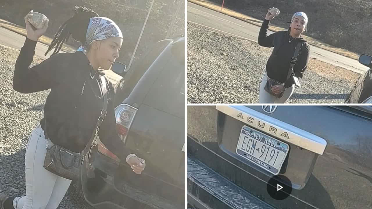 Police released images of a suspect who tried assaulting a victim with a rock after a motor vehicle collision.