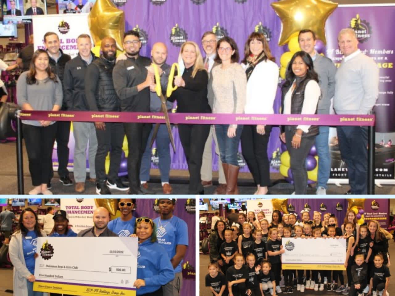 Planet Fitness officials, local state representatives, and Fairfield Cheerleaders celebrate the opening of the new Planet Fitness in Fairfield.