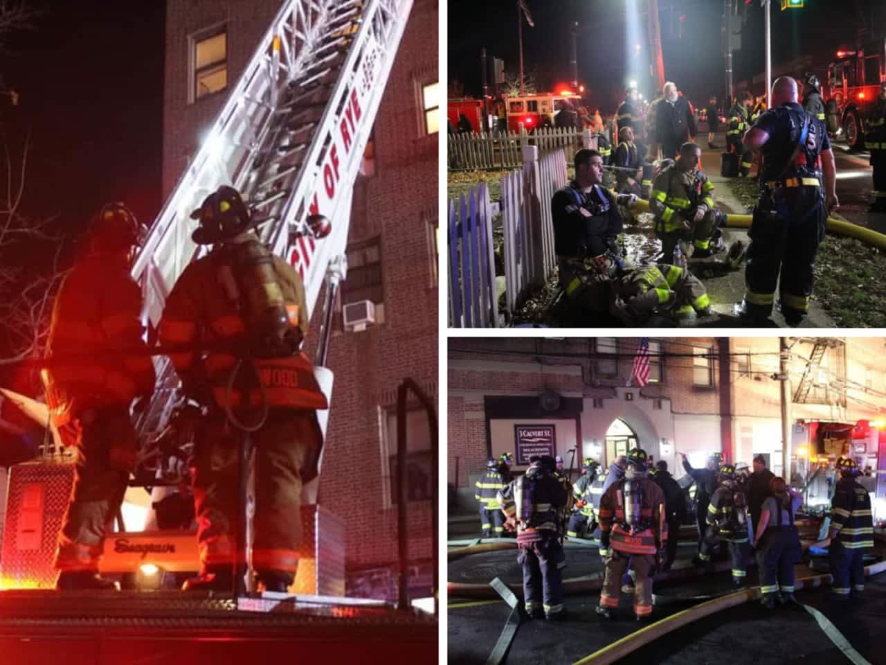 Firefighters battle an apartment fire in Harrison at 3 Calvert St.