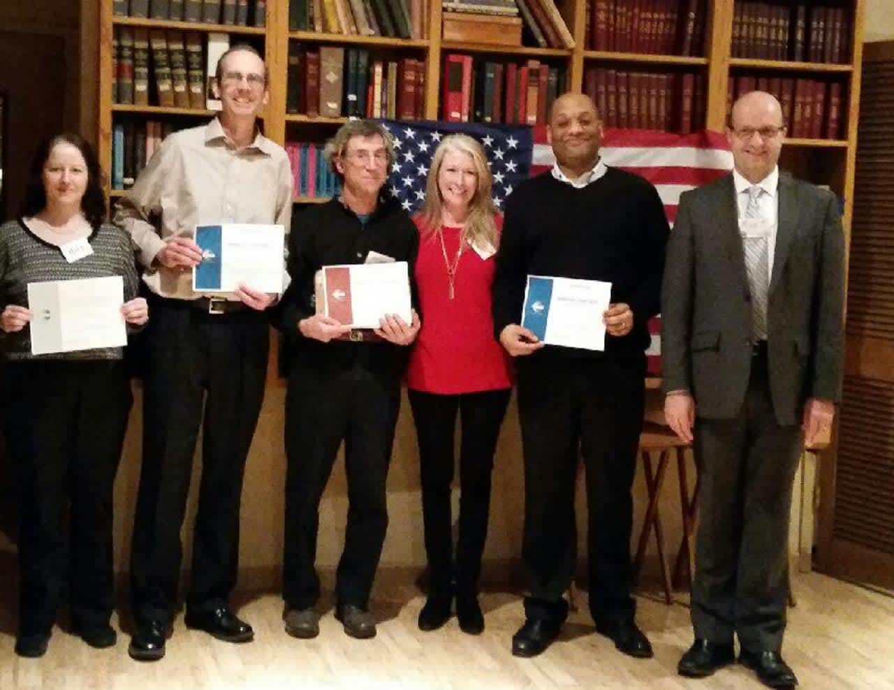 (left to right) Valley Toastmaster members Mary Monahan, Greg Holden, Peter Kukle, Jane Paterson, Henry Pruitt and Richard Paterson