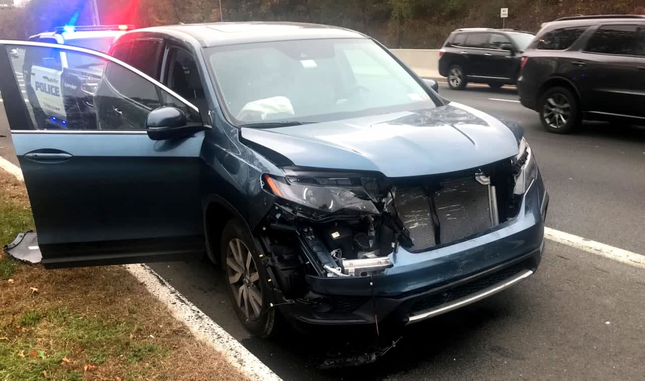 The Brooklyn driver was OK after his SUV hit the deer on northbound Route 17 in Saddle River, but the front end of his vehicle wasn't doing as well.