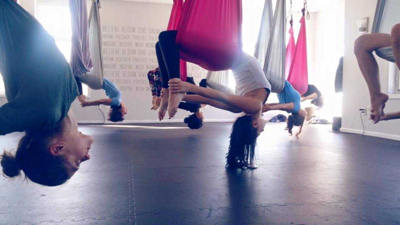 Aerial yoga will be one component of the circus camps this summer at Sukha Arts Center.