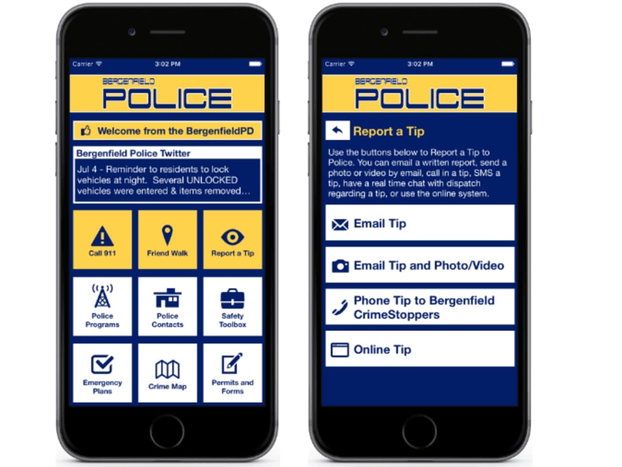 The Bergenfield police mobile safety app is available on the Apps Store and Google Play.